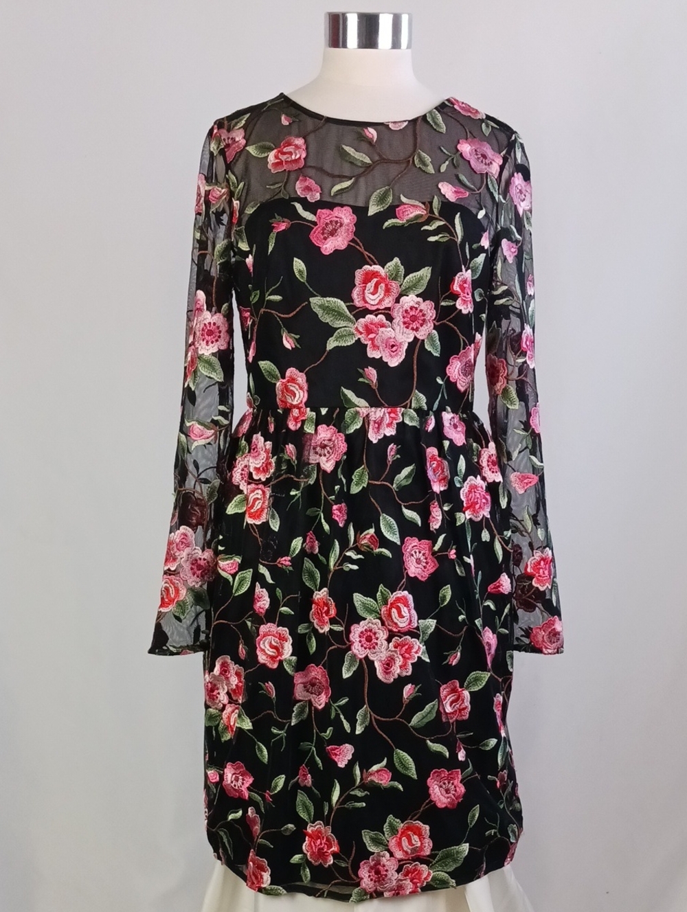 MIKAEL AGHAL FLORAL EMBRO LONG SLEEVE DRESS